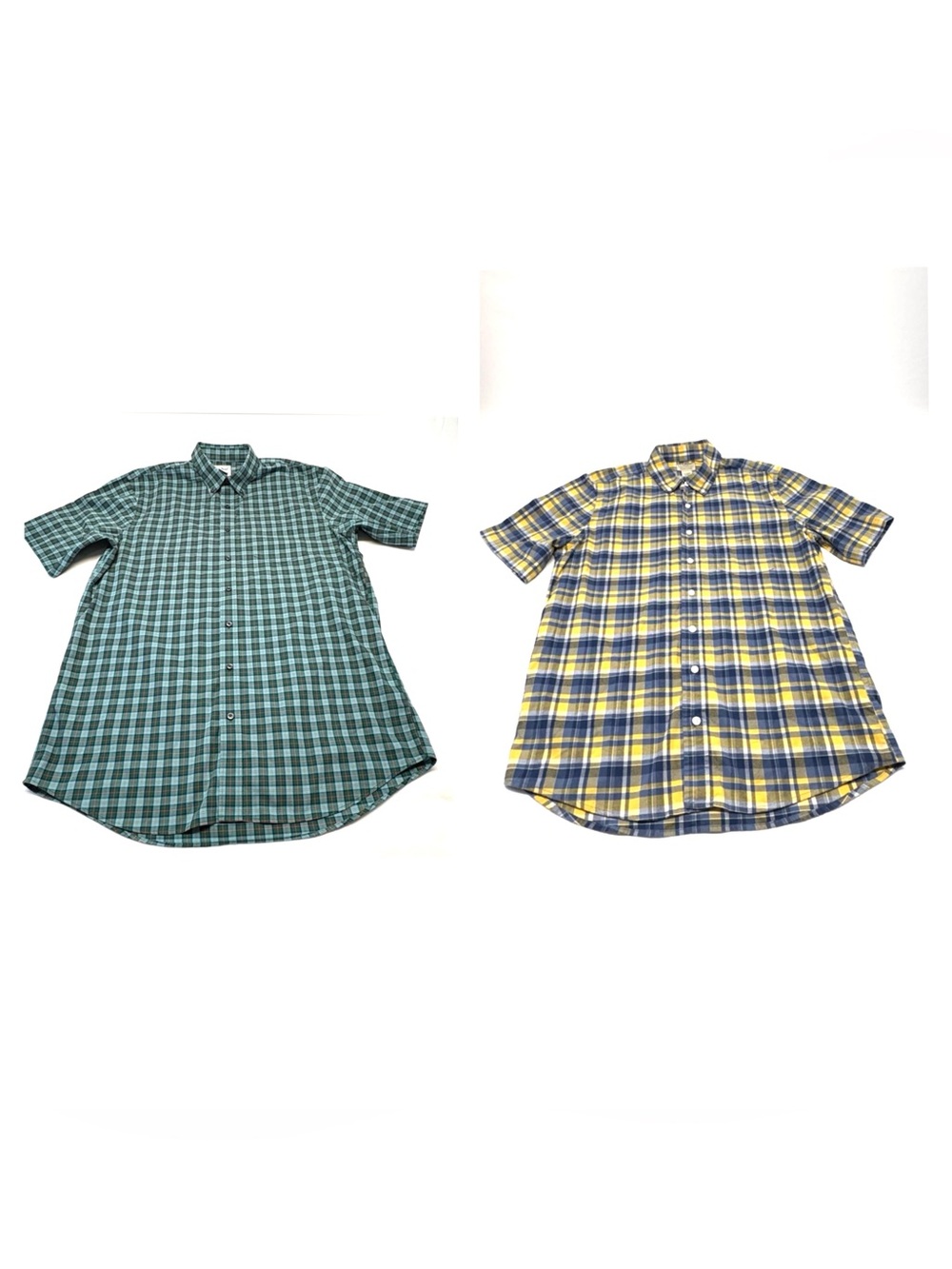 LL Bean Plaid Short Sleeve Button Down Shirts- Bundle Set Of 2 M Tall